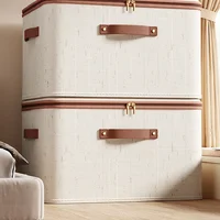 Large Household Storage Box Heavy-duty Hard Shell Cotton Linen Zipper Storage Organizer Box with Lid for Clothes Toys Blankets 5
