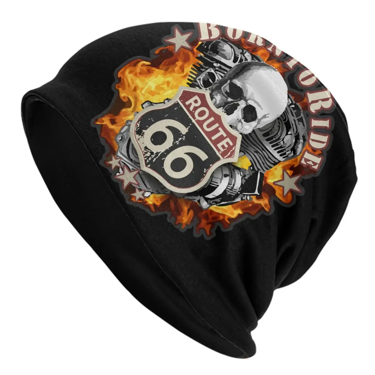 

Born To Ride Skull Bonnet Hat Knit Hat Men Women Cool Unisex Route 66 Warm Winter Skullies Beanies Caps