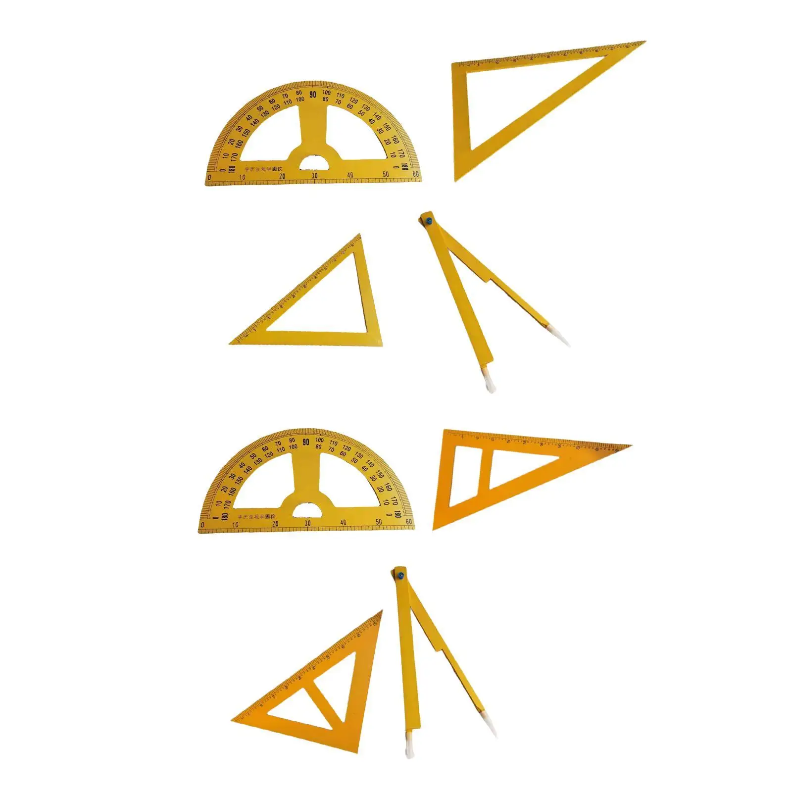 Set of 4 Whiteboard Geometry Instruments, Math Tools Including Protractor And Ruler for Education