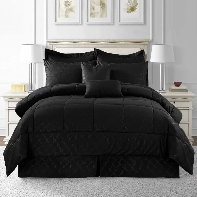 

MerryHome 10-Piece Black Comforter Set, Luruxy Soft Bed in a Bag Queen Size