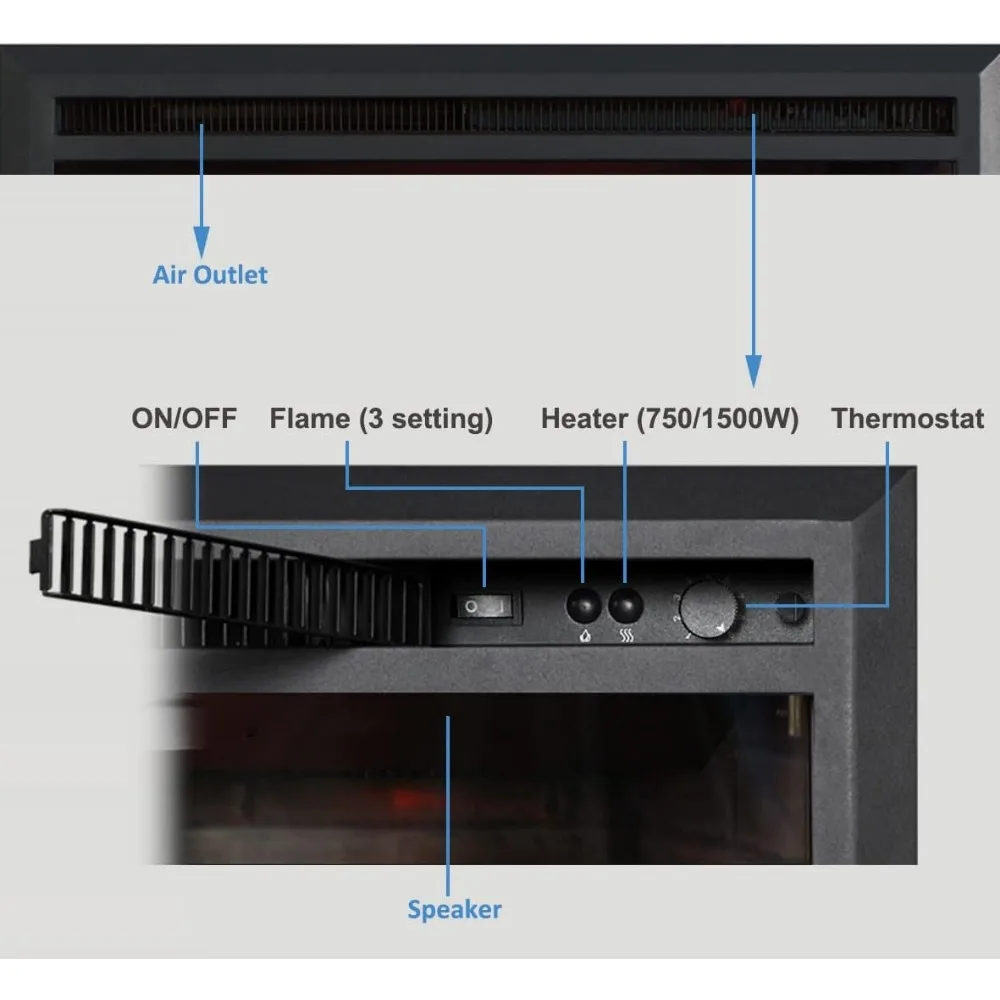 Western Electric Fireplace Insert with Fire Crackling Sound, Remote Control, 750/1500W, Black, 33 1/16 Inches Wide, 25 9/16 5