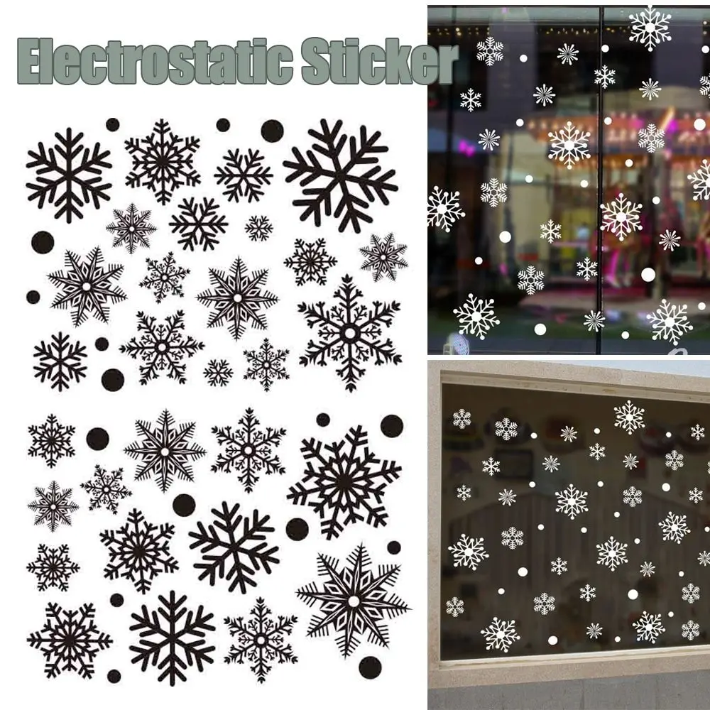 Christmas Stickers 30pcs PVC Christmas Snowflakes Sticker White Snowflake Glass Clings Electrostatic Wallpaper Window Decal
