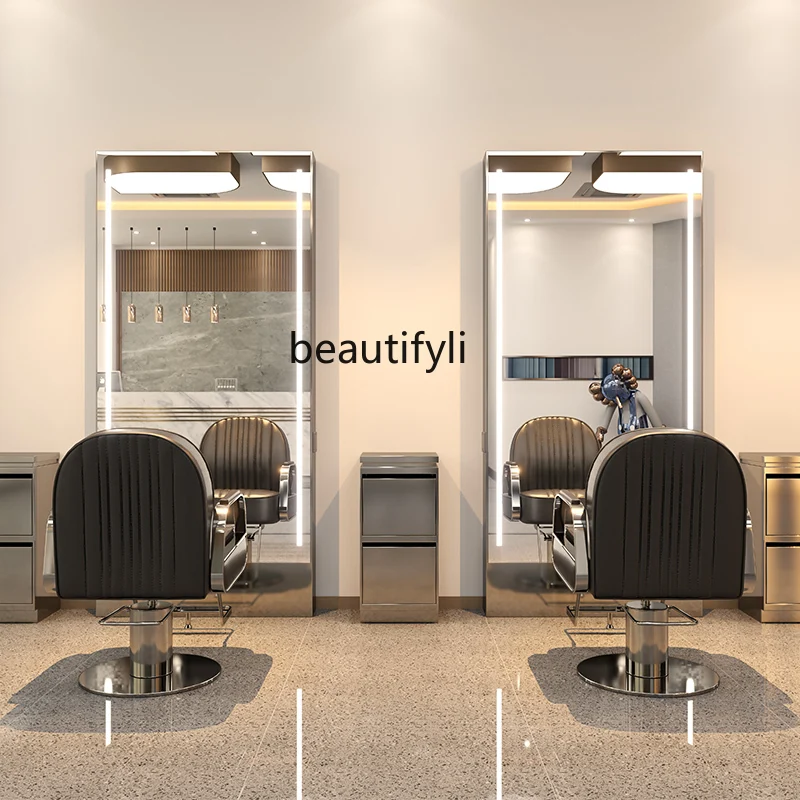 

Barber Shop Dressing Table Hair Salon Hot Dyeing Floor HD Stainless Steel Hair Salon Double Mirror