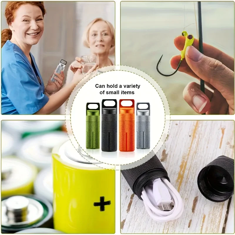 Portable Pill Case Waterproof EDC Container Capsule Airtight Aluminum Pill Bottle Keychain Pill Holder Travel Pill Storage