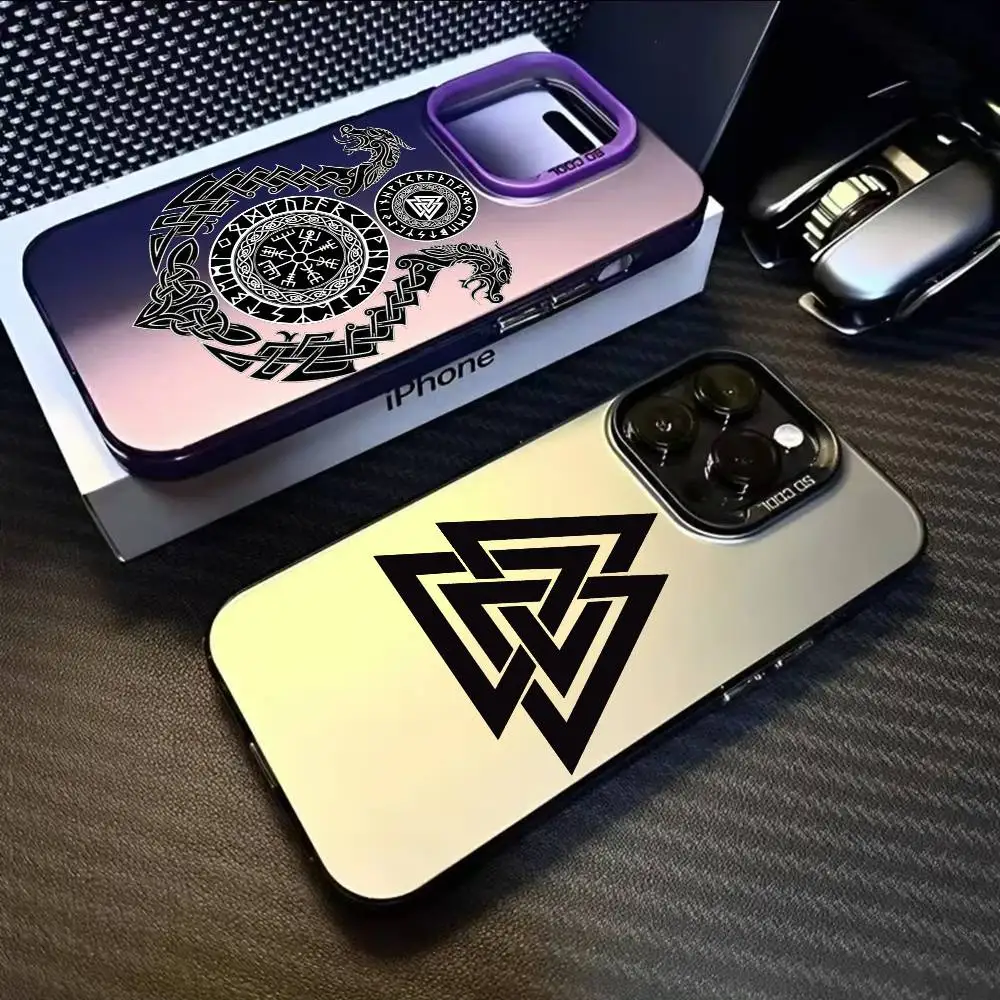 Viking Vegvisir Logo Design Phone Case - Black Purple Matte Laser Metallic Aurora Finish