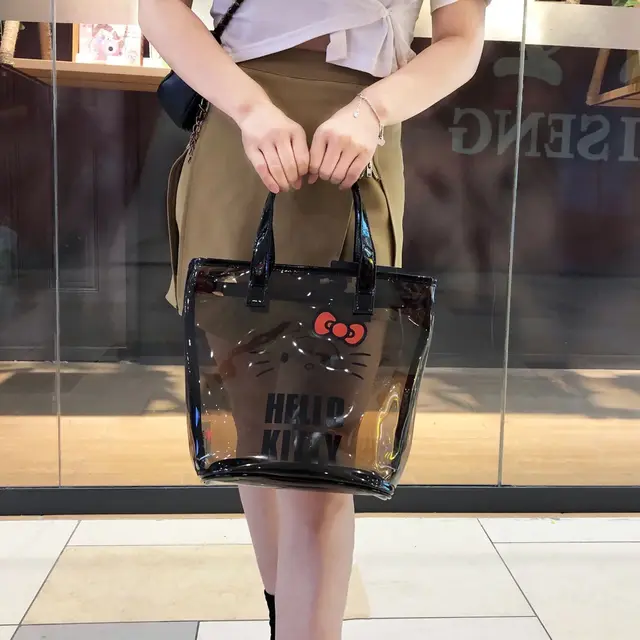 Hello kitty black Transparent Printing Tote Bag Large Capacity Storage  Makeup Mummy Bag Bathing Swimming Gym Bag for women - AliExpress