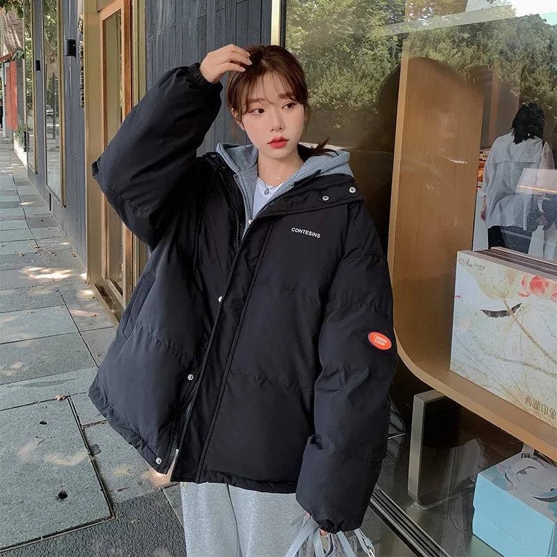 Women Thick Down Cotton Padded Short Parkas Casual Hooded Bubble Coats Winter Jacket Overcoat Female Solid Color Loose Outerwear