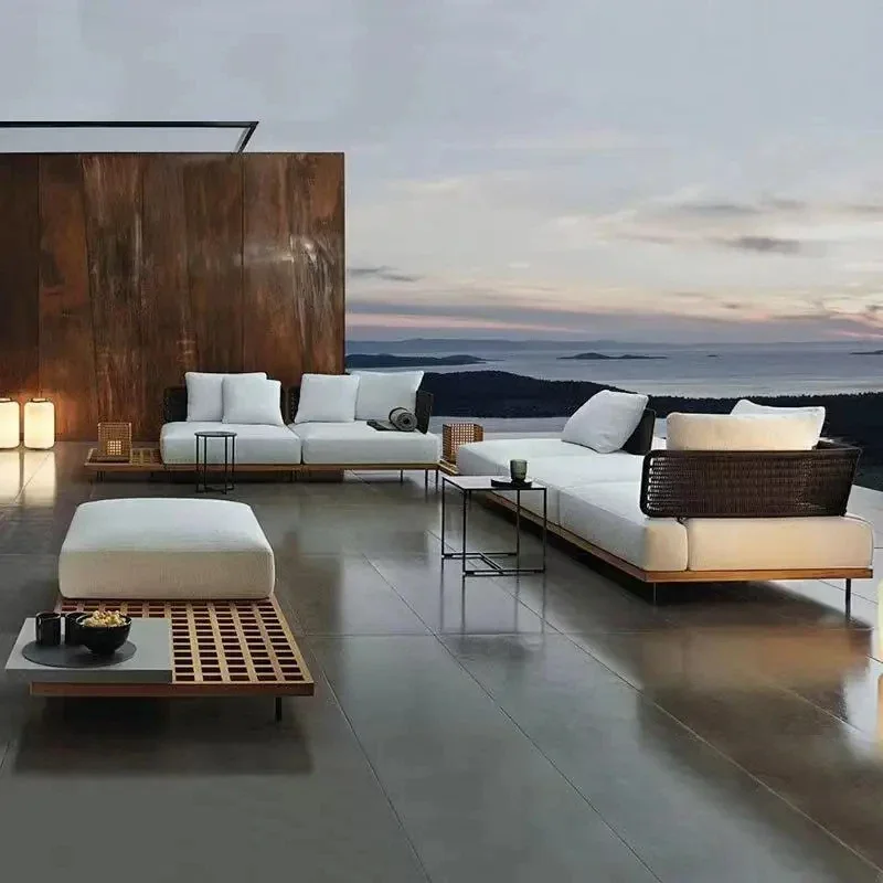Outdoor teak sofa waterproof anti-corrosion sunscreen patio balcony gray outdoor sofa preferred high-grade diversified