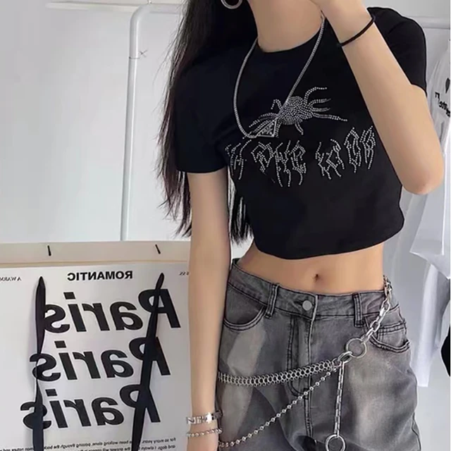 Gothic Sprider Graphic Sleeveless Tops Y2K Aesthetic Vintage Halter Grunge  2000s Clothing E-girl Cropped Tops Summer Streetwear - AliExpress