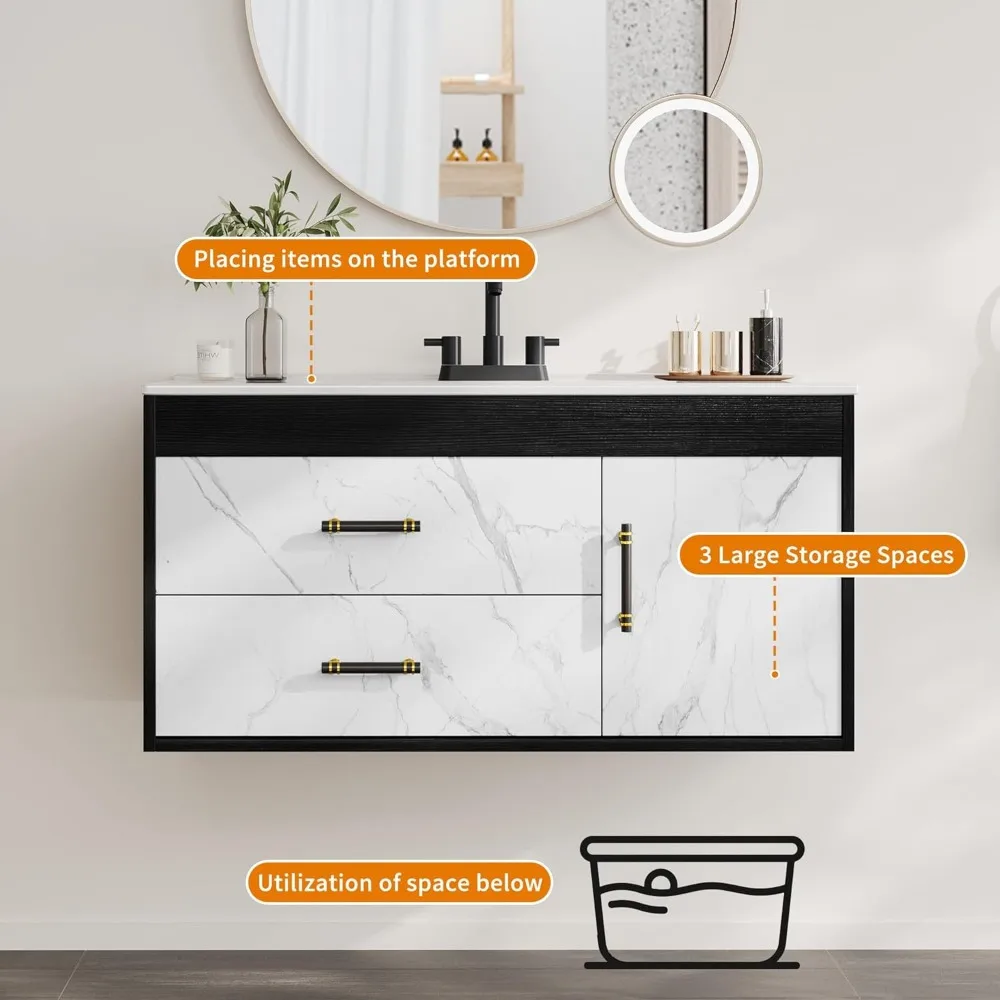 36 Inch Floating Bathroom Vanity with Sink, Wall Mounted Bathroom Vanity, 2 Drawers and Soft Close System Cabinet 5