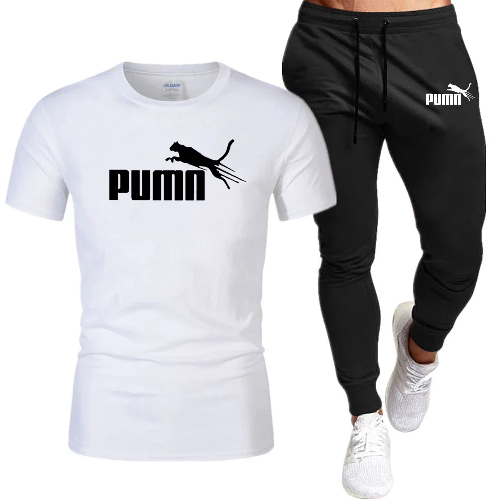 Men's T-shirt and cotton pantsuit, casual running 2-piece set, summer, special price