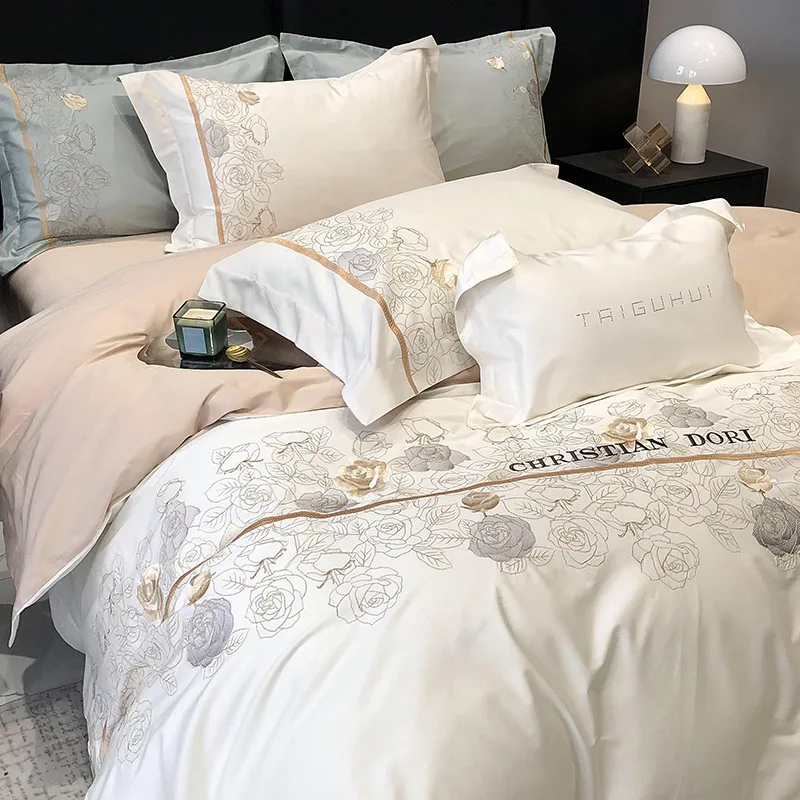 

Class A bed linen four-piece set of pure cotton cotton 100 long staple cotton light luxury embroidery quilt cover bedding