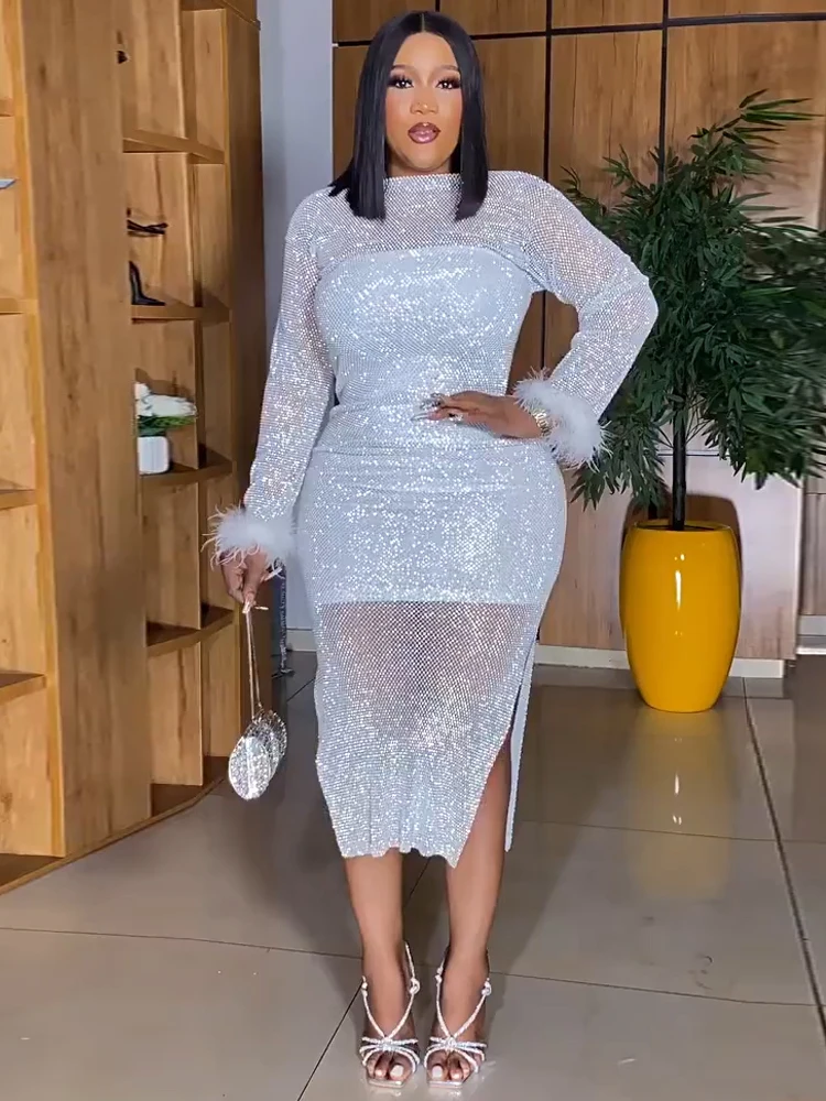 

Wedding Party Evening Dresses For Women Luxury Sequin Bodycon Robe Dubai African Long Sleeve Gown Elegant Ladies Prom Clothing