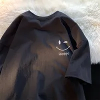 Men Women's Smiling Face Funny Fashion Couple Short Sleeved T-shirt American Basic Simple Oversized Loose Boys' Pullover Top 2