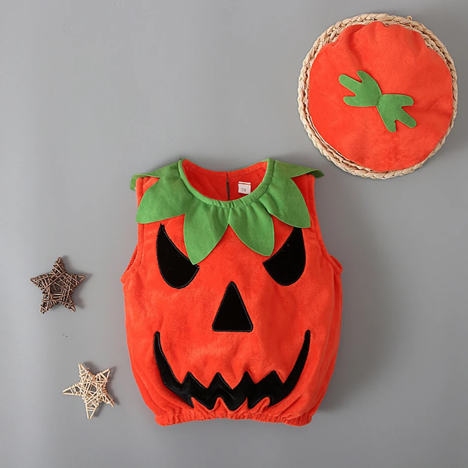 

Newborn Baby Romper Baby Girl Boy Halloween Costume Set Hat Toddler Pumpkin Print Triangle Jumpsuit Romper Cute Baby Clothes