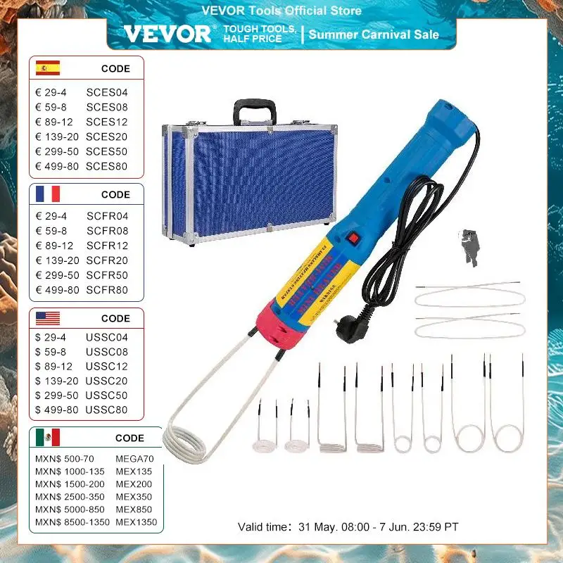 VEVOR-마그네틱 인덕션 히터 키트, 1kw 110V/220V, 자동차 무불꽃 열 8/10 코일 볼트 제거 용 휴대용 컴포트 그립