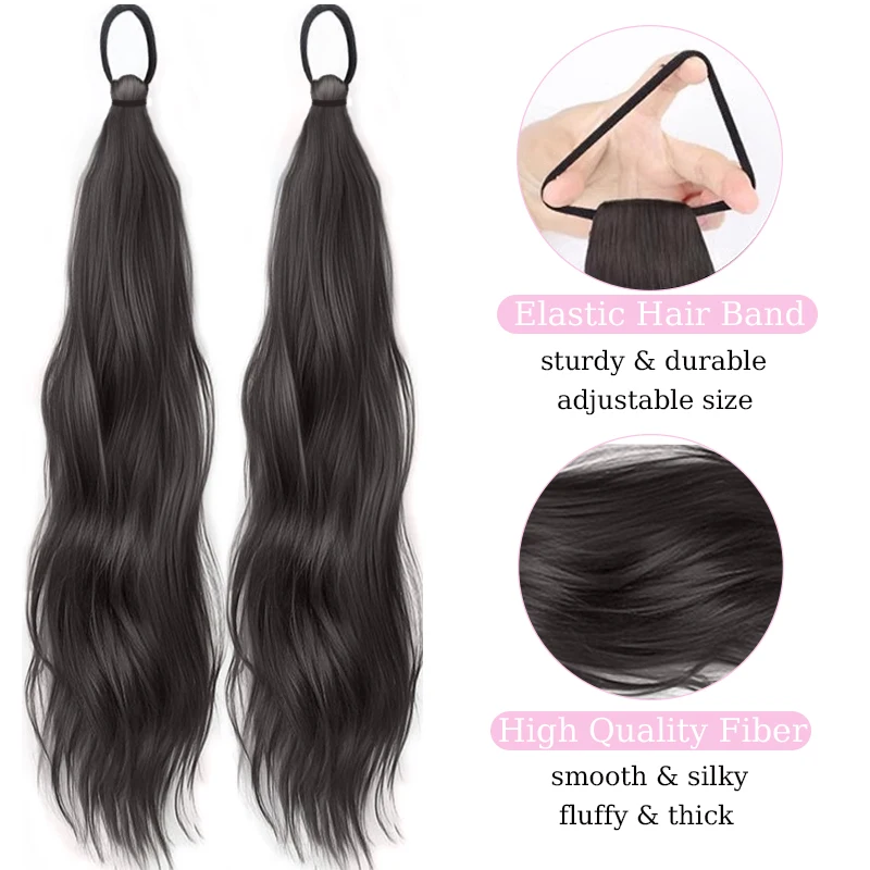 2 Pcs/set Wavy Hair Ponytail Extensions Wig Synthetic Wavy High-Layered Ponytail Hairpiece with Hair Tie for Women Daily Use