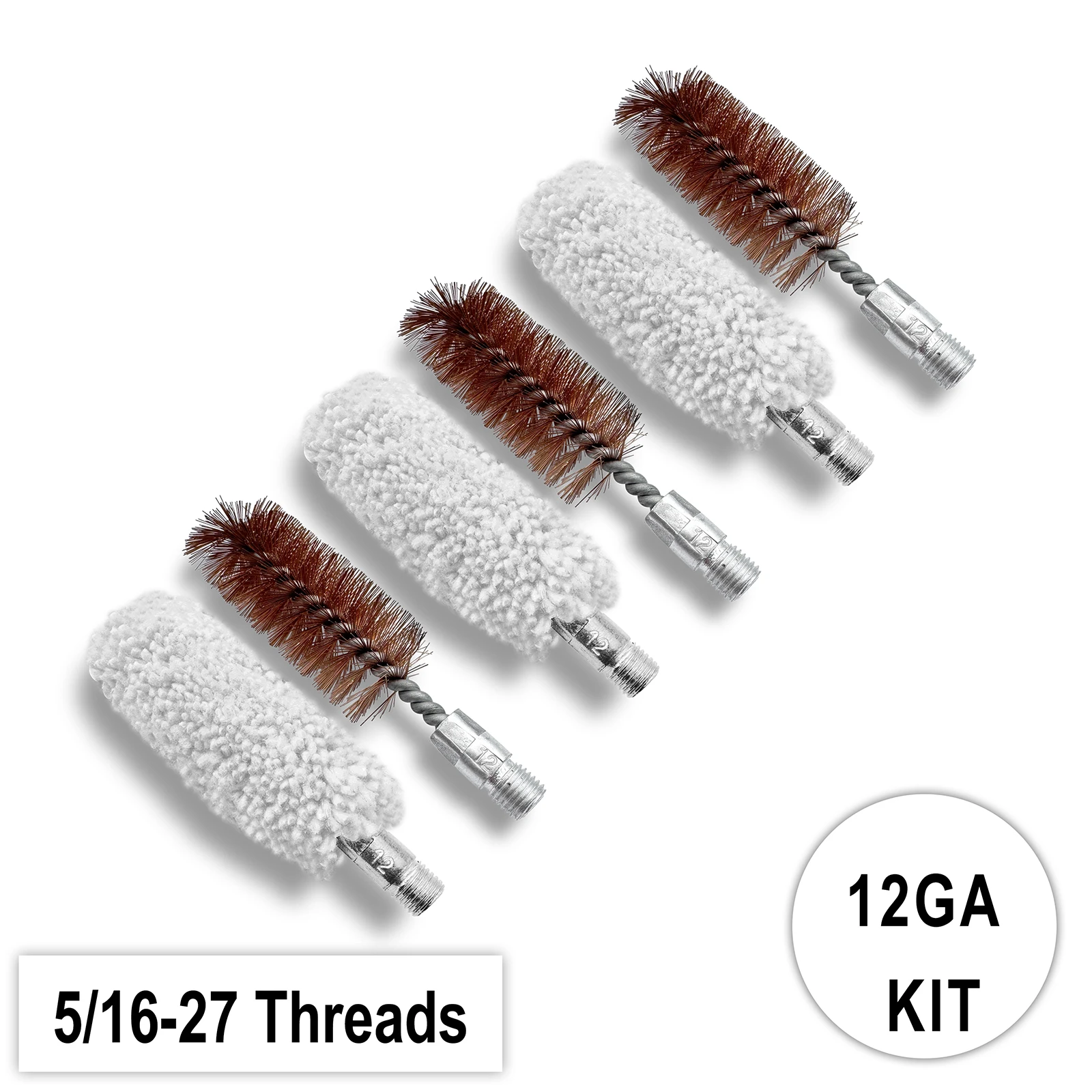 Gun Cleaning Bore Bronze Mop Brush Set 12GA .22 .223 etc for Shotgun Pistol