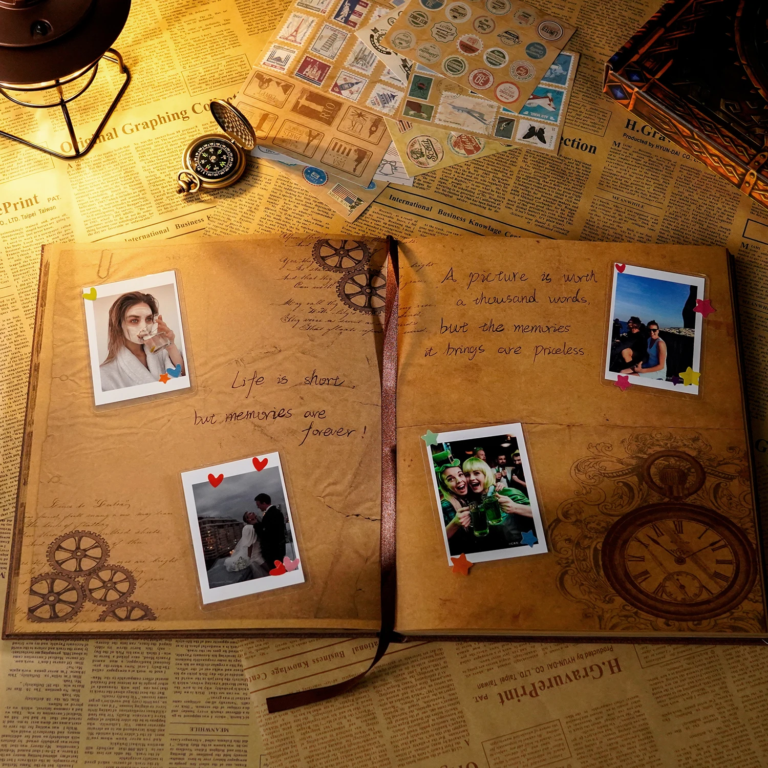 132 페이지 사진 앨범 우리의 모험 도서 DIY 수제 스크랩북 레트로 앨범 기념일 별자리 마법 여행 메모리 선물