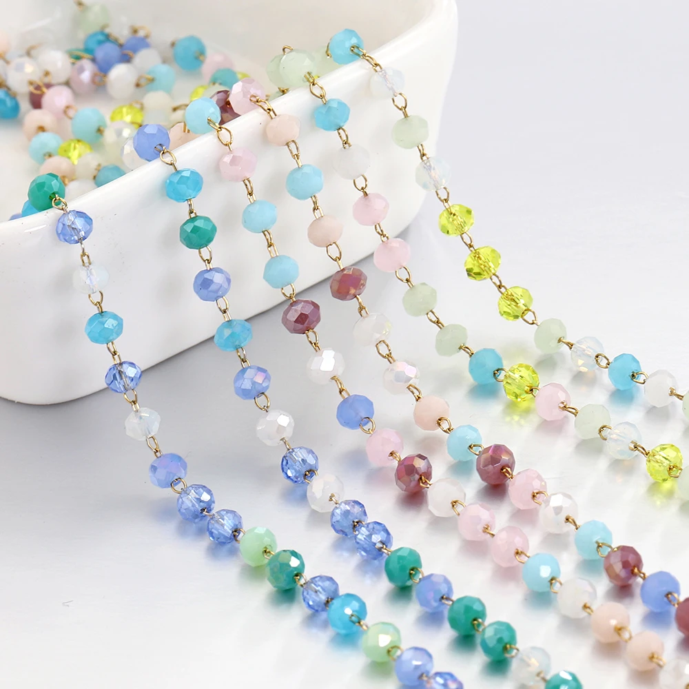 1meter Stainless Steel Chain 3.6mm Crystal Stone Beads Chain for