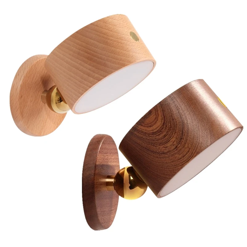 

Hot XD-Wooden Reading Light 3 Brightness Levels Rechargeable 360° Rotating Ball Adjustable Touch Control Bedside Light