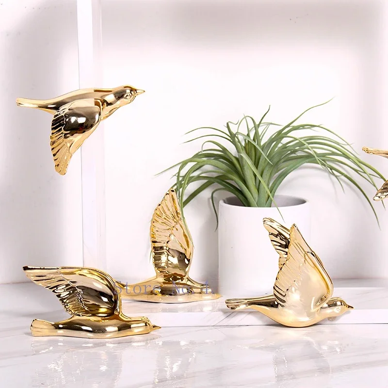 European Ceramics Bird Simulation Animal Golden Background Wall Wall Hanging Modern 3D Stereo Pendant Pigeon Home Decoration New 2