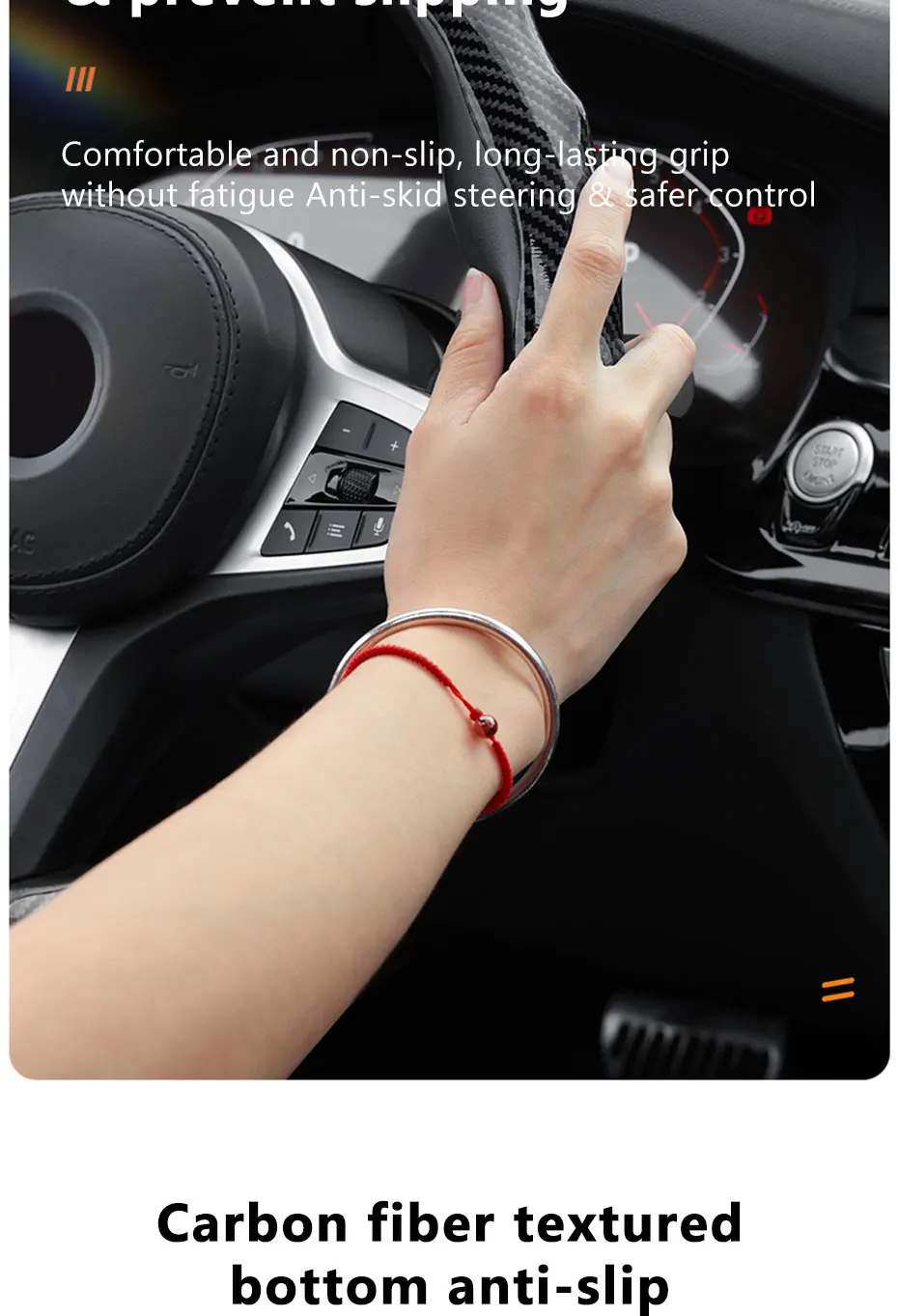 SEAMETAL 38 cm Auto Lenkrad Abdeckungen Innen Nicht-slip Carbon Faser Auto Lenkräder Abdeckung Schutz Anti Scratch Abdeckung – Detail 9