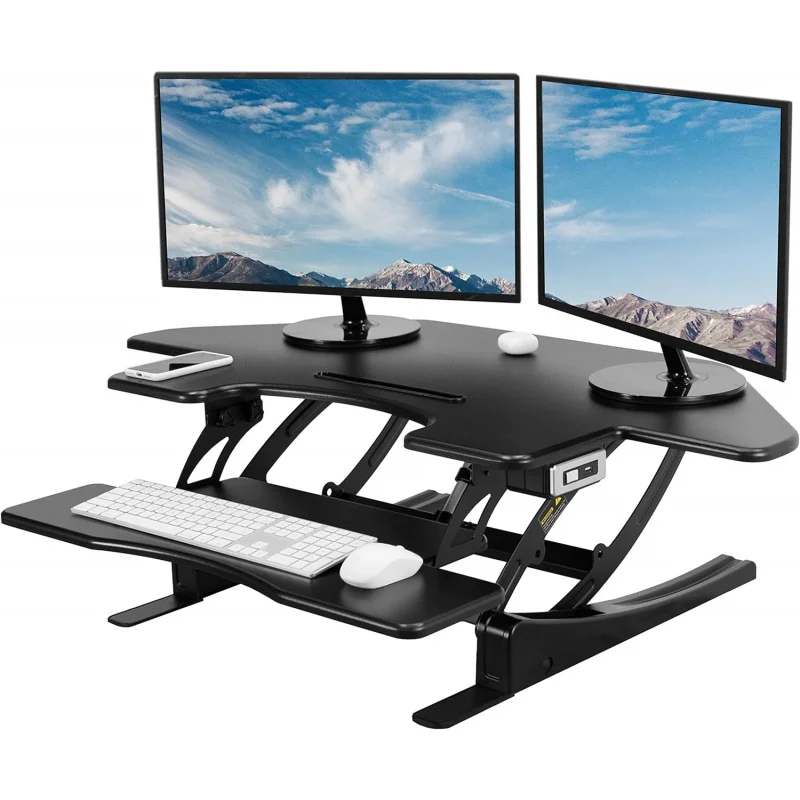 

VIVO 43 inch Corner Electric Height Adjustable Cubicle Stand Up Desk Converter, VE Series, Sit to Stand Tabletop Dual Monitor Ri