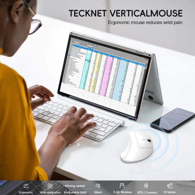 Souris Verticale HXSJ – Dual-Mode Sans Fil, Rechargeable Type-C, 2400 DPI, 600mAh 6