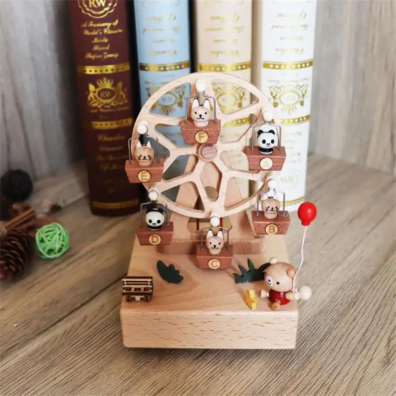 Katze Pastorale Spieluhr Ornament Kreative Holz Windmühle Riesenrad Spieluhren Geburtstag Weihnachten Geschenk Hause Dekoration – Detail 3