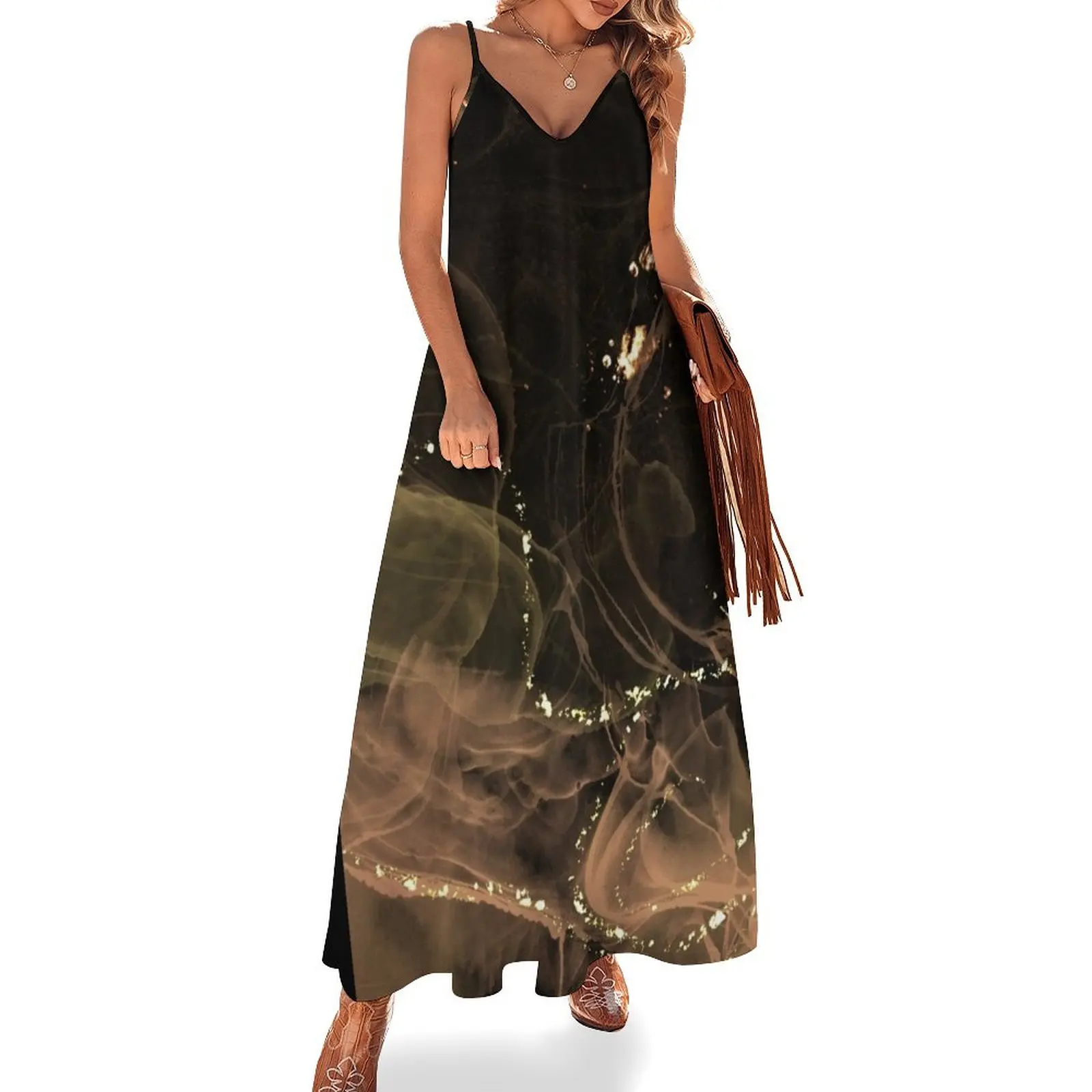Orange Abstract Alcohol Ink Art Sleeveless Dress Women's summer skirt long sleeve dress dress for women summer