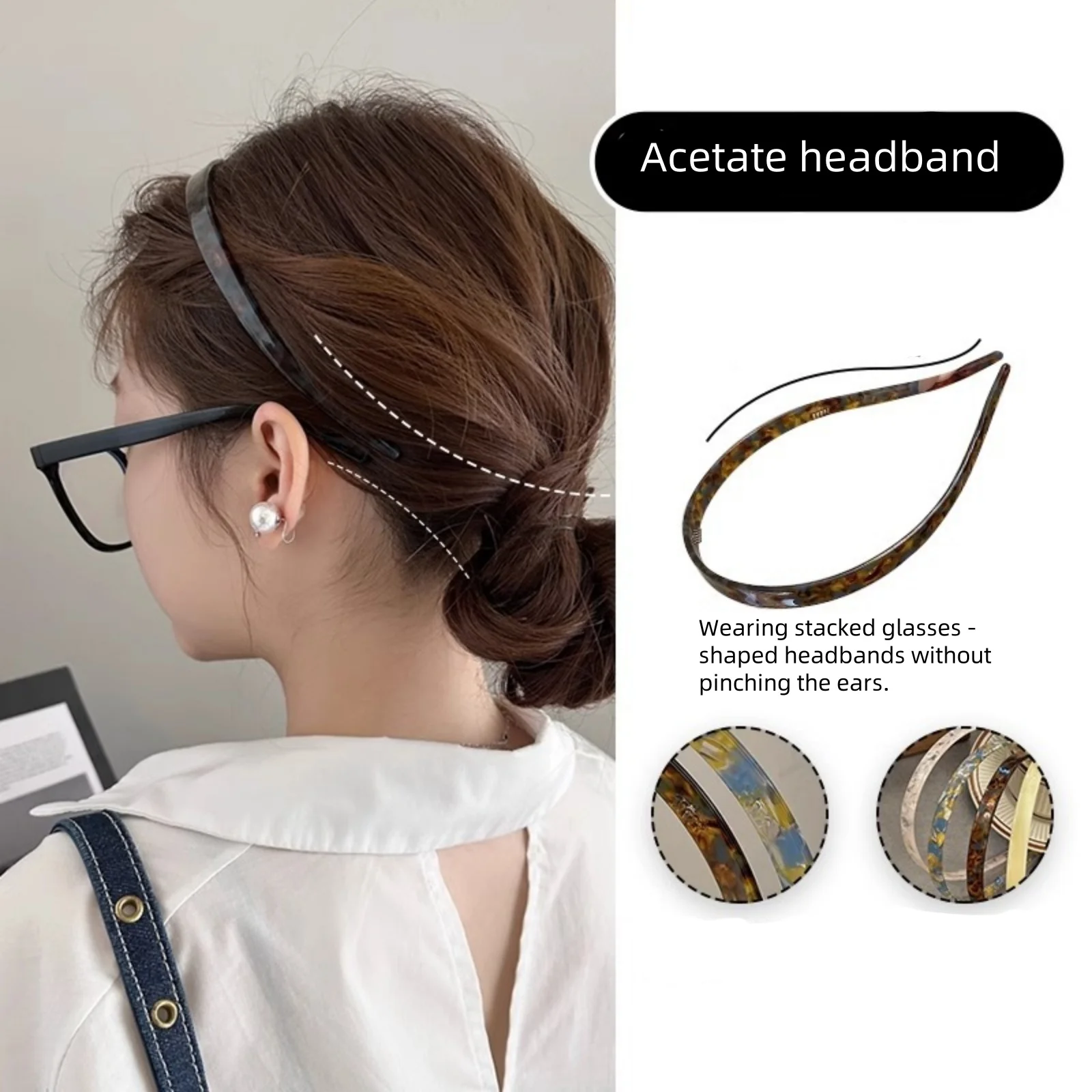 1 Ladies Non-Clamping Ear Bone Hair Accessories Acetic Acid Headband Headband High-End Hairband Girls 2024 New Summer Elegant He