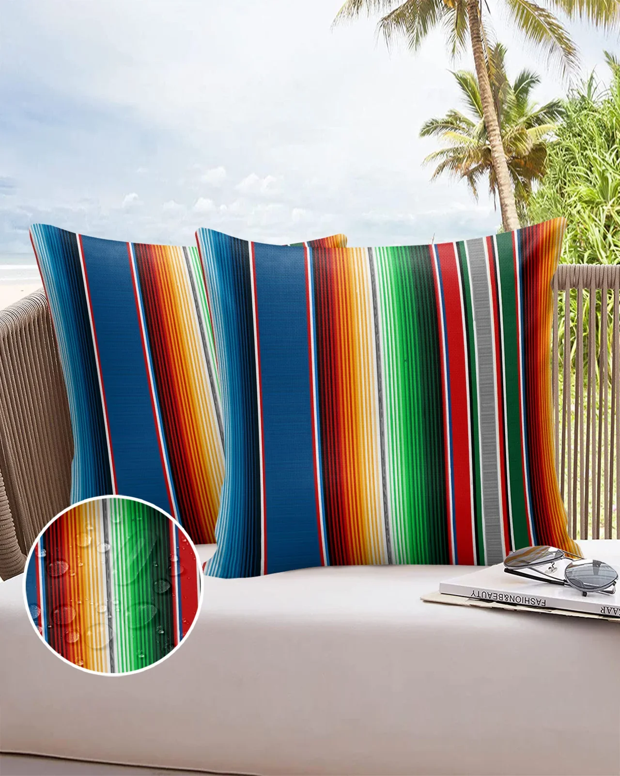 

2/4PCS Outdoor Garden Chair Waterproof Cushion Cover Mexican Stripes Colorful Stripes Home Decor 40/45/50/60/66cm Pillow Case