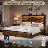 Queen Size Bed Frame with 6 Storage Drawers and Headboard Wooden Platform Beds Frames with LED Lights, Queen Bed Frame 4