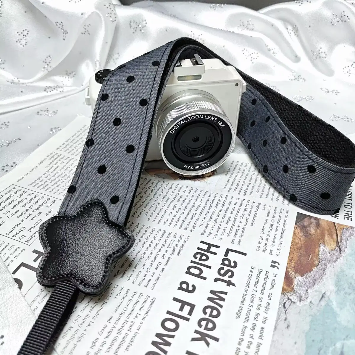 오리지널 폴카 도트 카메라 스트랩 유니버설 DSLR 미러리스 귀여운 숄더 스트랩 콘카 인스턴트 사진 촬영에 적합