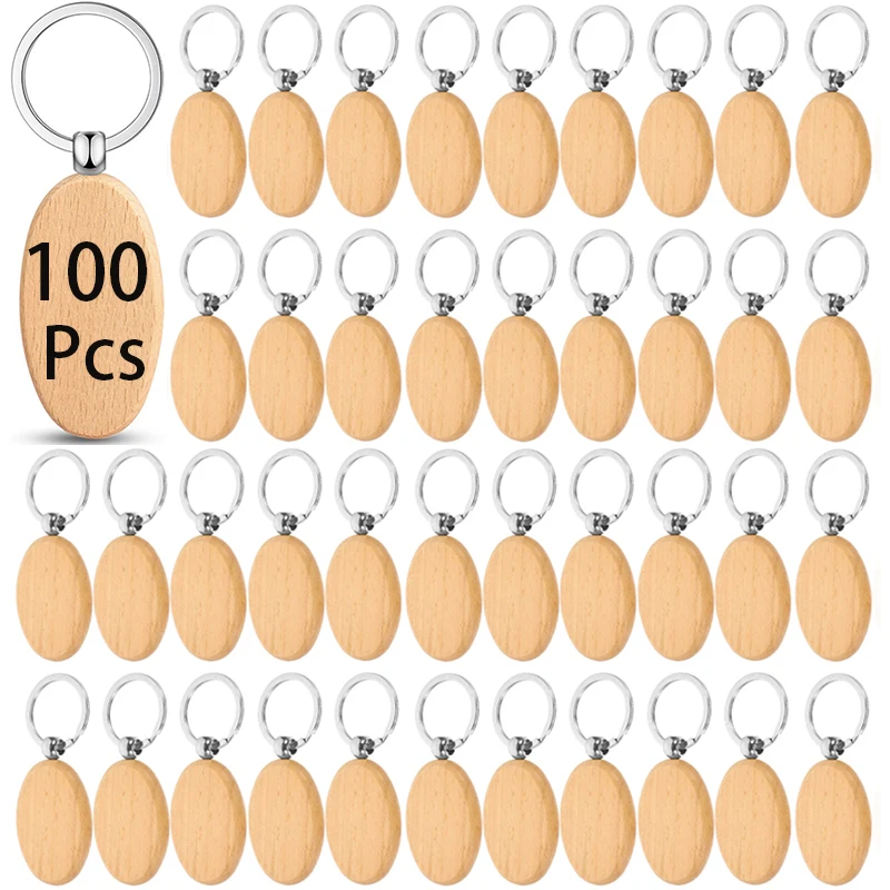 

100Pcs Wood Keychain Natural Wood Keychains Pet Tags Name Tags Luggage Tags DIY Crafts and Decorations