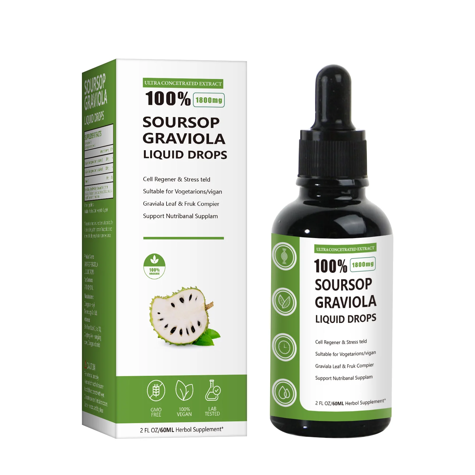 مستخلص Soursop Graviola قطرات التخلص من السموم ومضادات الأكسدة تدعم المناعة وصحة الكلى وتعزيز المناعة الغنية بالفيتامينات المتعددة