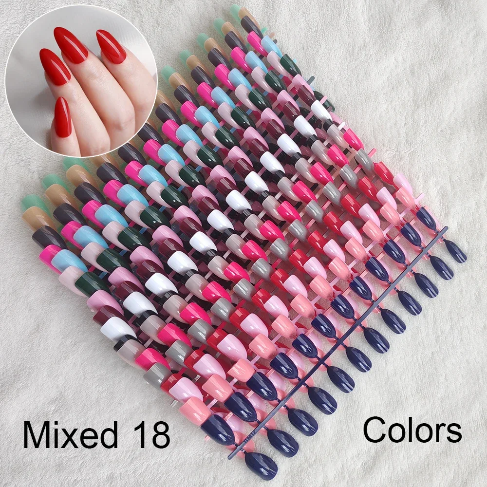 Fake Nails 432pcs/pack Mixed 18 Colors Full Cover Stiletto Nails Almond Acrylic mountain peak Sharp Ending False Nail Art Tips