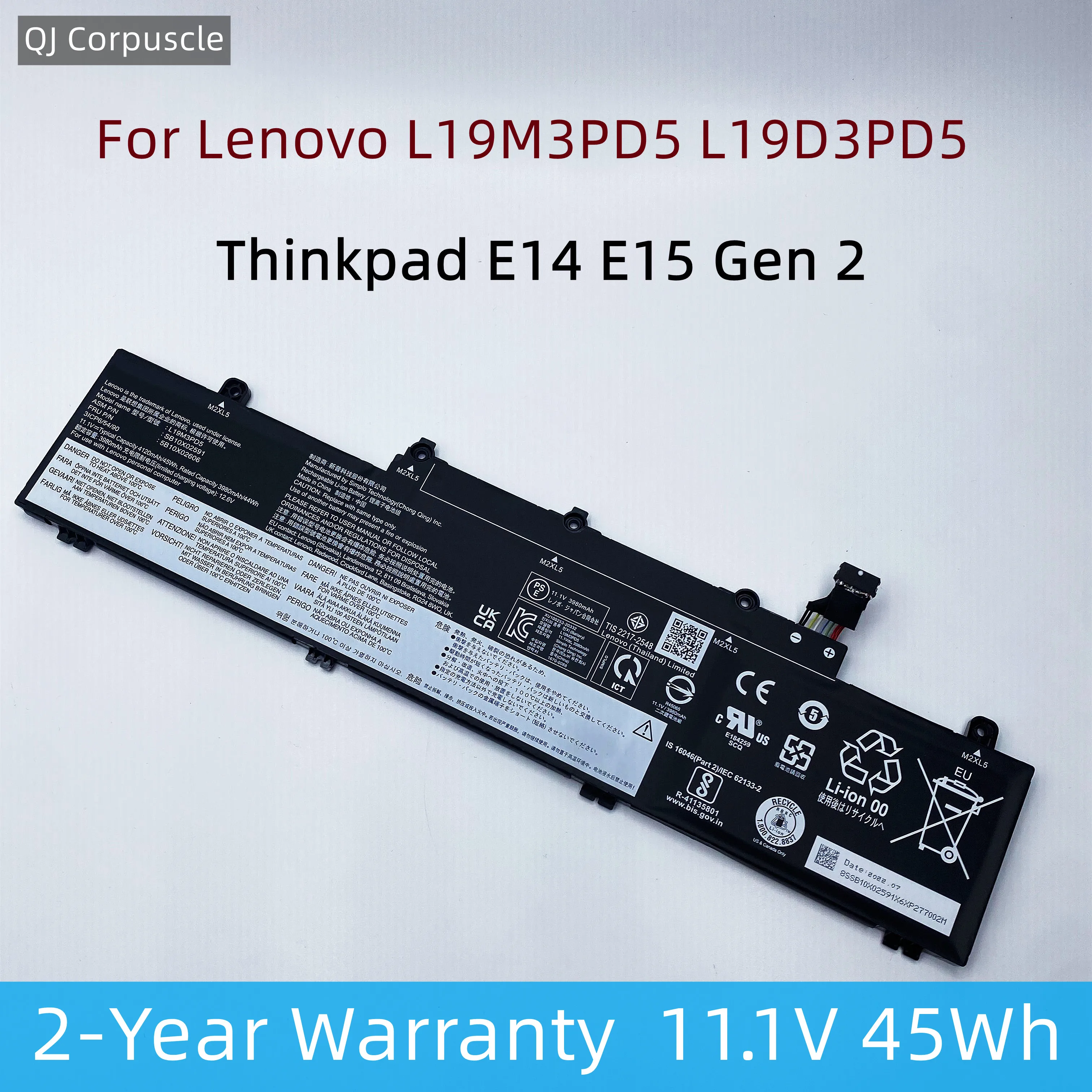 Bateria Original do Portátil para Lenovo Thinkpad L19m3pd5 L19d3pd5 45w E14 E15 Gen 5b10x02594 5b10x02606 Tp00117a Tp00116c L19c3pd5
