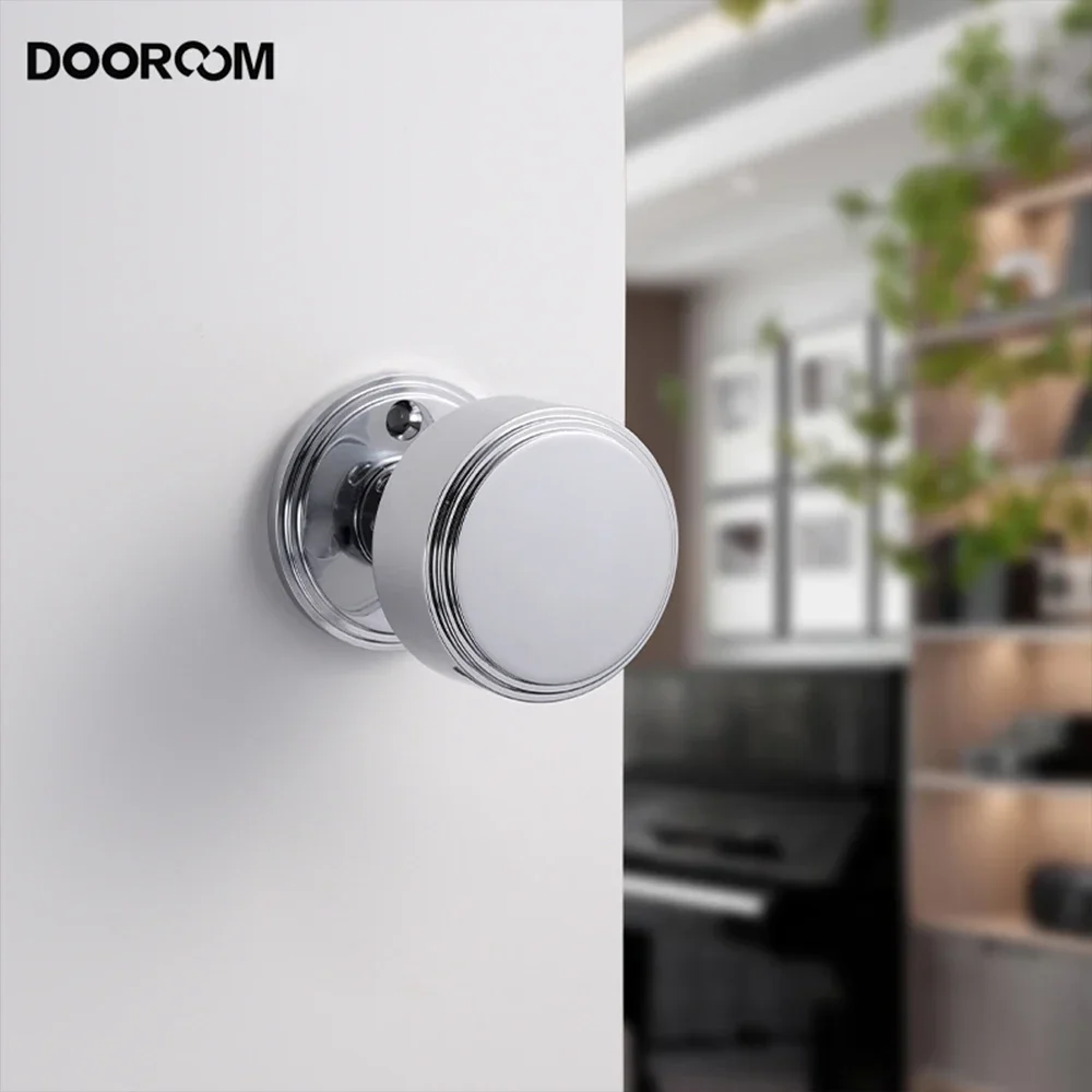 DOOROOM Brass Round Indoor Door Lock Set Silent Magnetic Suction Shiny Gold Bright Chrome Interior Bedroom Bathroom Double Wood