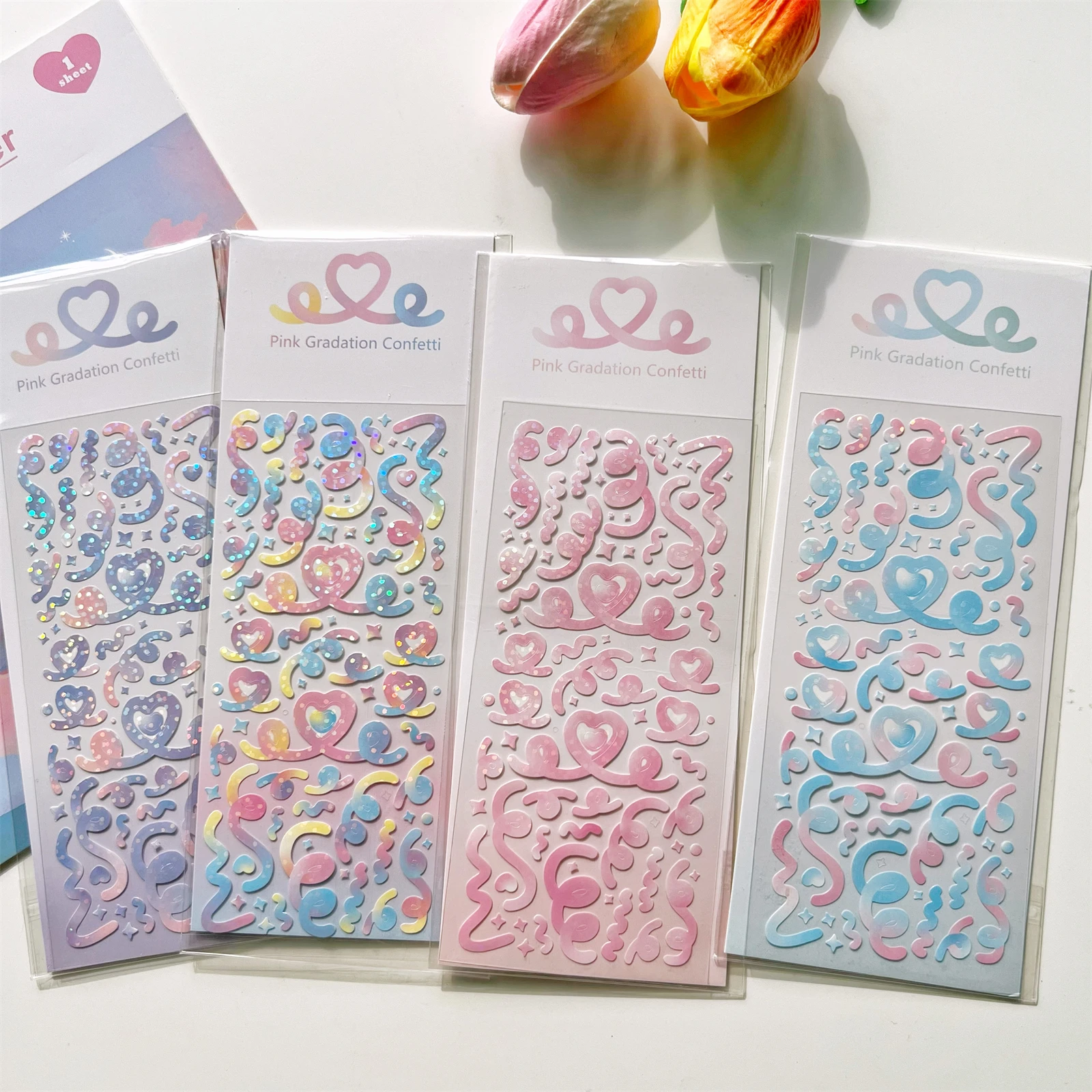 

Full Set Love Gradient Laser Ribbon Series Decorative Stickers DIY Cute Idol Card Journal Junk Deco Stickers Material Supplies