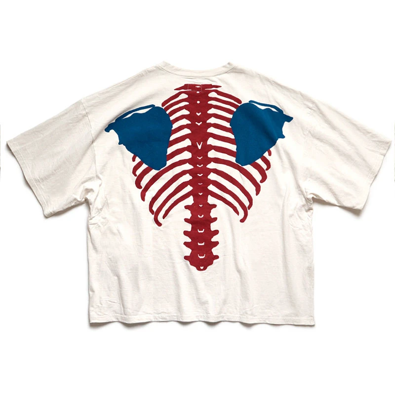 KAPITAL 22SS Japanese Style Summer Bone Print Vintage Print Men and Women Fashion T-shirt
