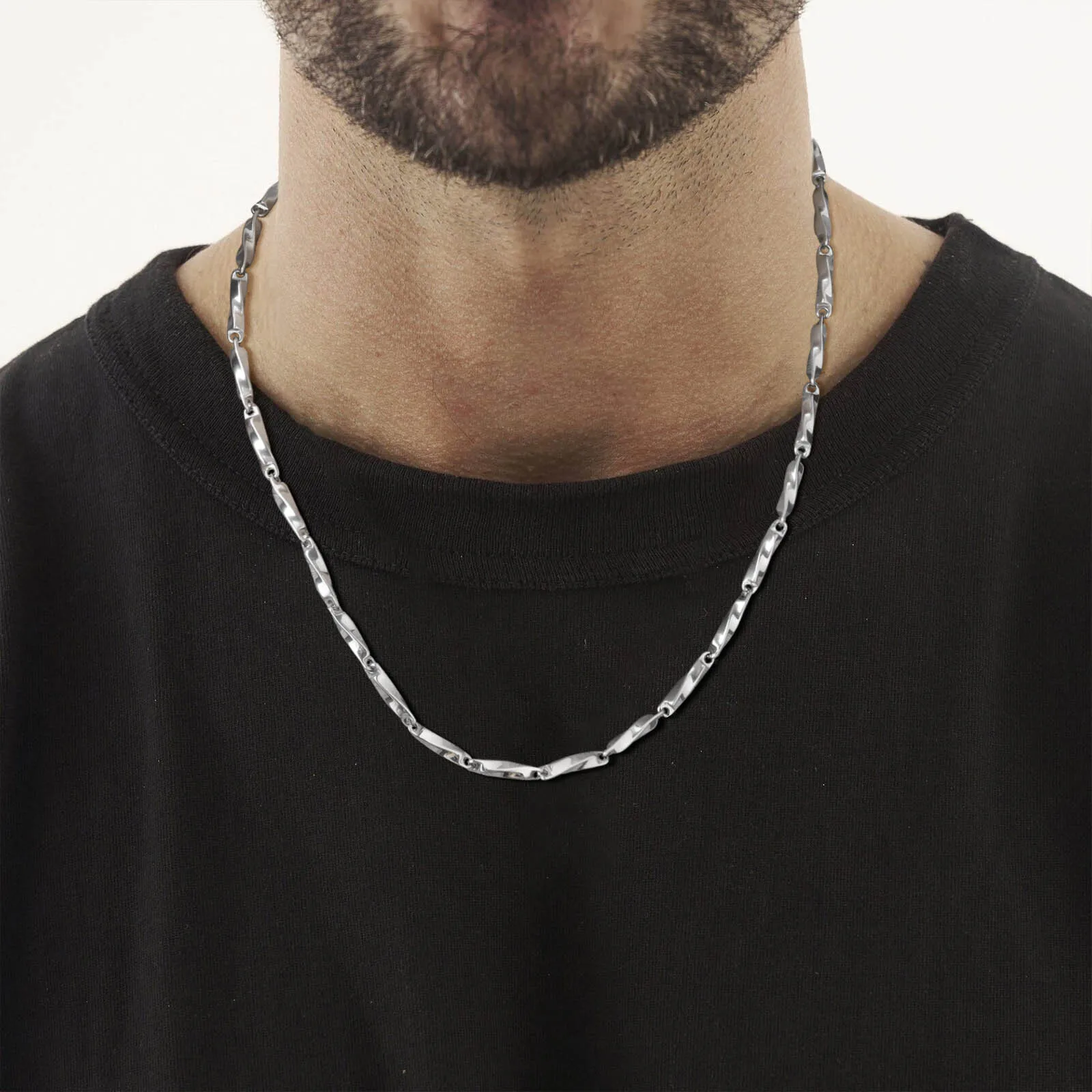 4mm Mobius Chain Necklaces for Men Boys,Thin Stainless Steel Geometric Twisted Links Choker Collar,