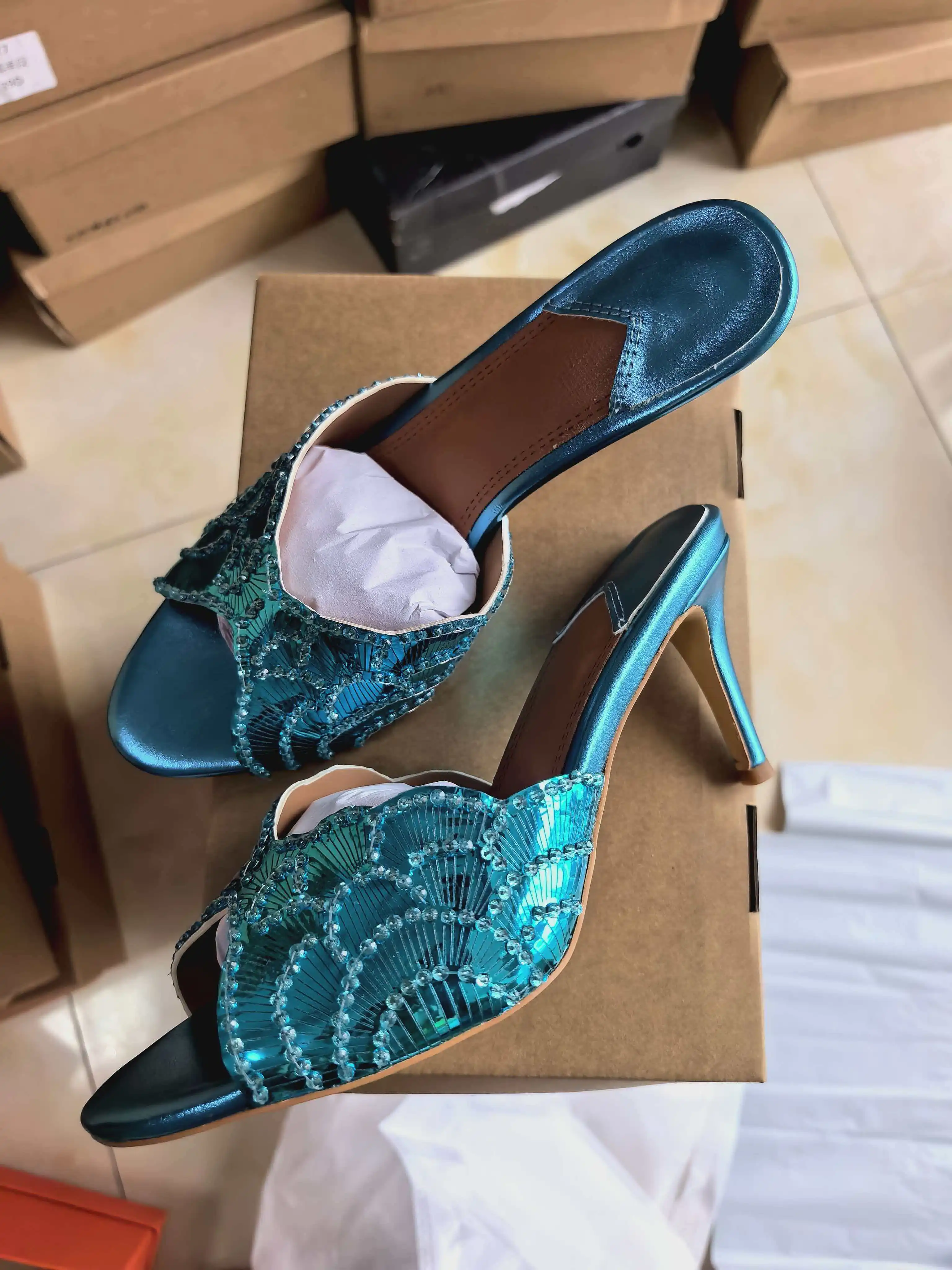 2026 French Sequin High-heeled Sandals full outfit