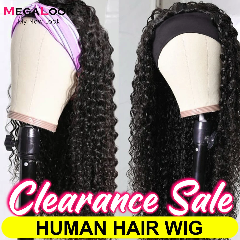 Curly Headband Wig Human Hair Wig Glueless No Gel Remy Brazilain Curly Human Hair Wigs For Women Full Machine Made Wig Scarf Wig