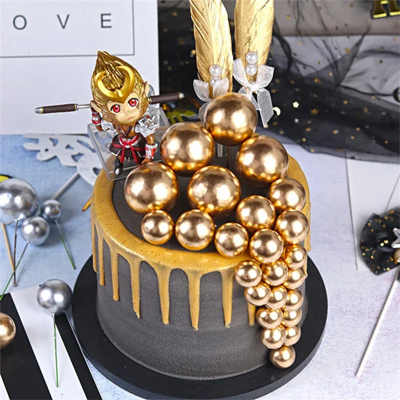 10pcs Lovely Gold Silver Ball Cake Topper Birthday Cup Cake Decoração Baby Shower Kids Birthday Party Wedding Favor Supplies