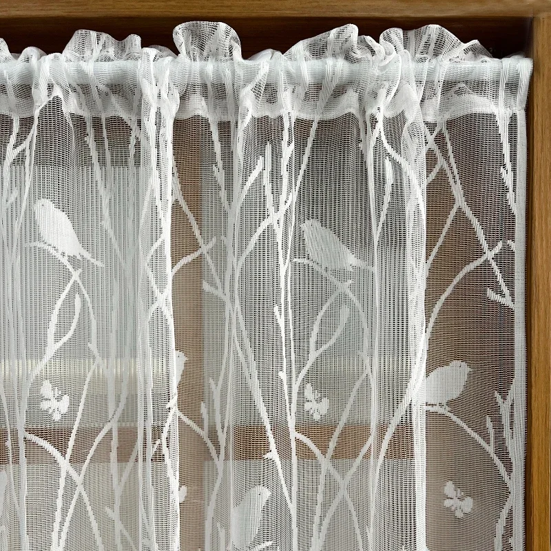 1pc Lace Bird Short Curtians for Kitchen Cafe Study Room Spring Pastoral Half Sheer Small Window Valance Drapes