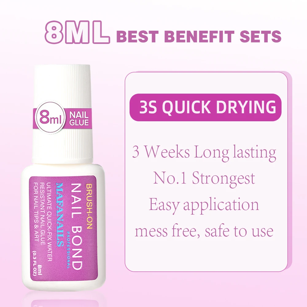 1Set Fast-Dry Adhesive Nail Glue 8ml Acrylic False Tips Rhinestone Brush-on Nail Bond Ultra Quick, Long Lasting False Nails Glue 5