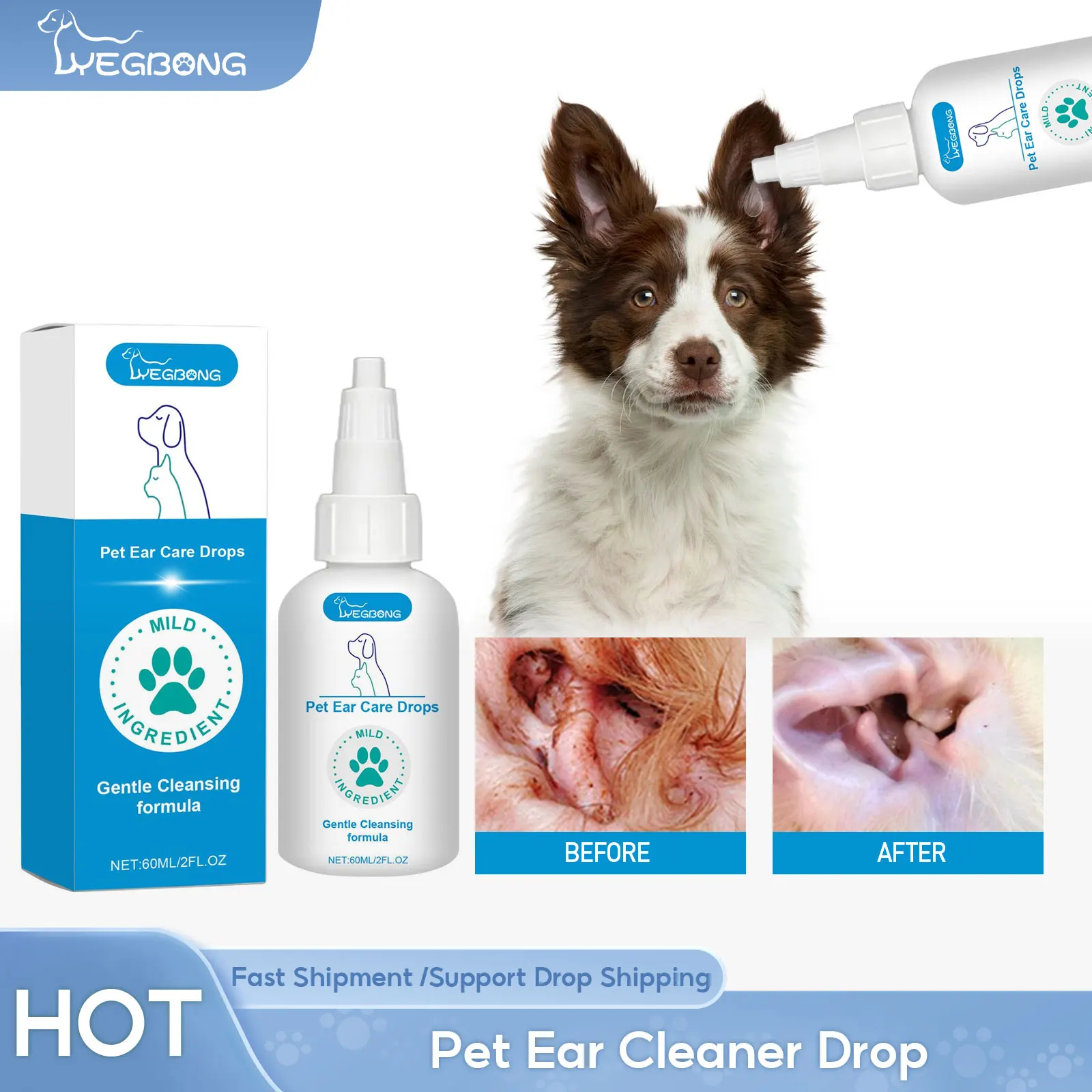 

Pet Ear Cleaner Drop Cat Ear Dropping Removal Mite Odor Eliminator Canal Wax Cleaning Infection Relief Dogs Ear Wash Solution