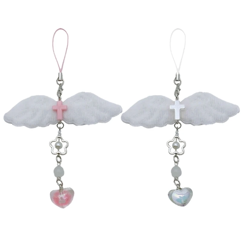 

Sweet Plush Wing Heart Phone Charm Straps Car Keys Hanging Pendants Bag Decoration Lanyard Purse Accessories 634D